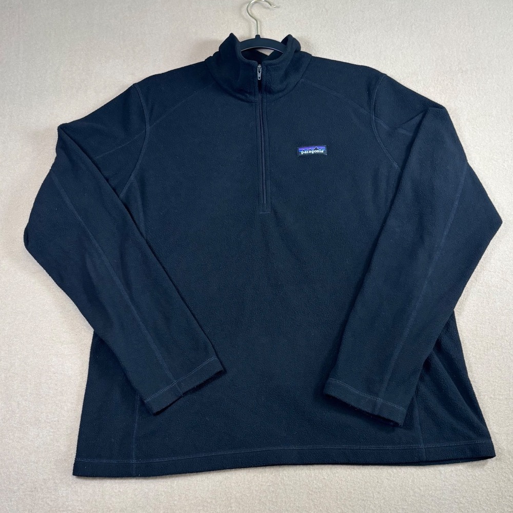Patagonia Mens XL Micro D Quarter Zip Fleece Pullover Black 26176 P-6 Logo